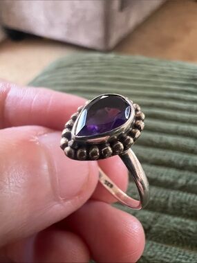 Sterling Silver Teardrop Amethyst Ring - Purple Size 8
